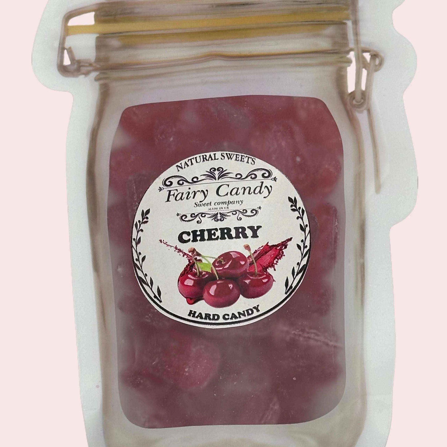 Hard Candy Cherry boiled sweets, handmade candy, drop candy, natural sweets, rock candy Bonbon Snack flings pink white sack old fashioned treats popping candy old fashioned